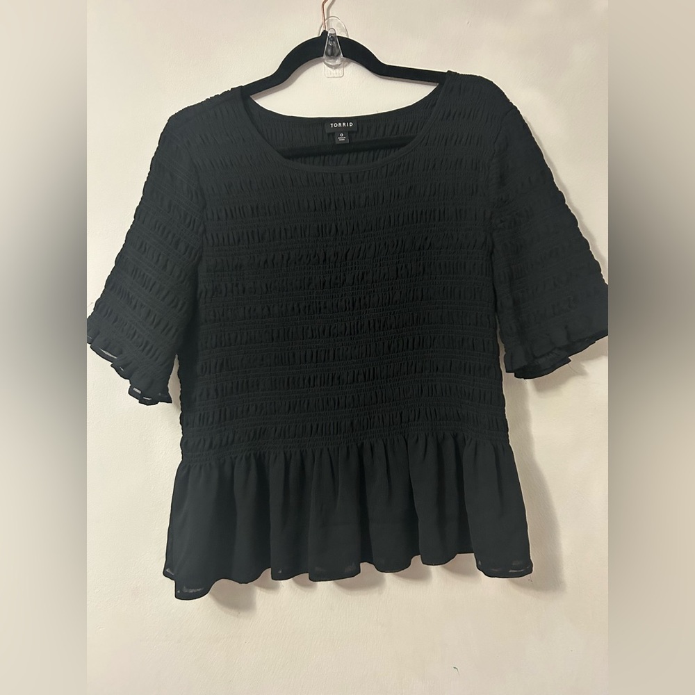 Torrid Black Smocked Peplum Blouse - Picture 5 of 7